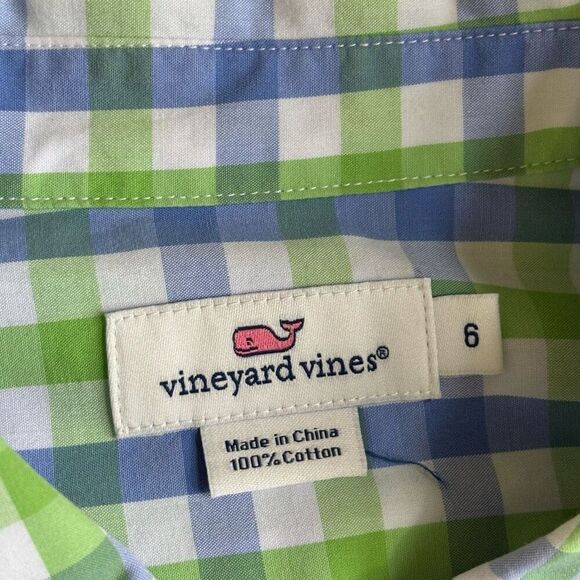 Vineyard vines green blue gingham long sleeve button down top size 6 - Picture 4 of 11